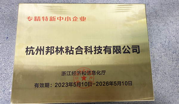 熱烈祝賀杭州邦林粘合科技有限公司榮獲國家專精特新中小企業稱號